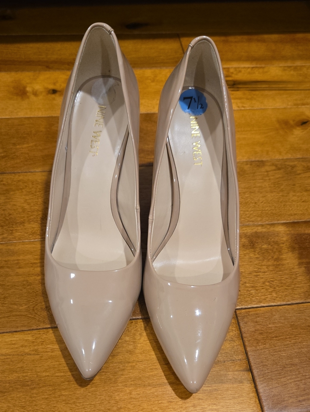 Nine West Beige Patent Pointed-Toe Pumps